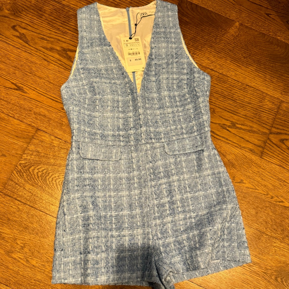 Zara Brand new light blue tweed short jumpsuit